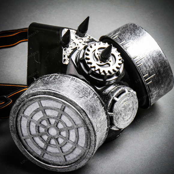 Half Face Steampunk Costume Mask - Black Silver - Picture 4 of 9